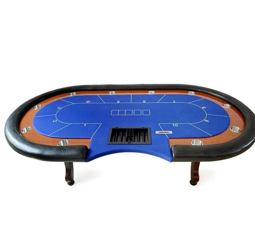 Oval 10 Player Poker Table with Dealer Station on Oak Base